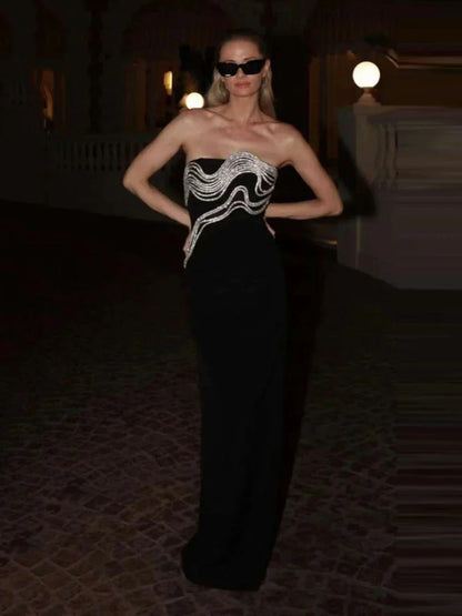 Strapless Diamond Bandage Maxi Dress