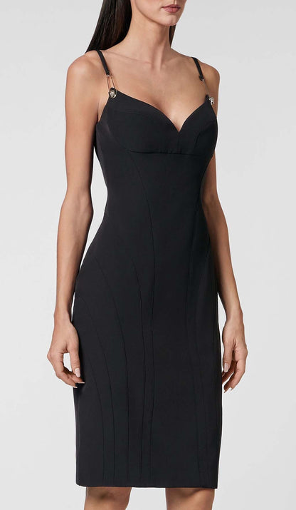 Strappy Bandage Midi Dress in Black