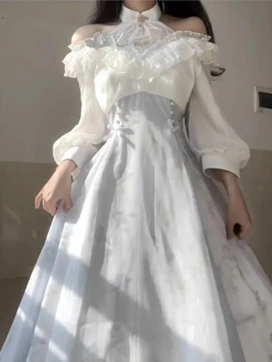 Elelgant Vintage Midi Dresses for Women Korean Sweet Floral Birthday Party Dress Prom Robe Summer New Slim A-line Kawaii Vestido