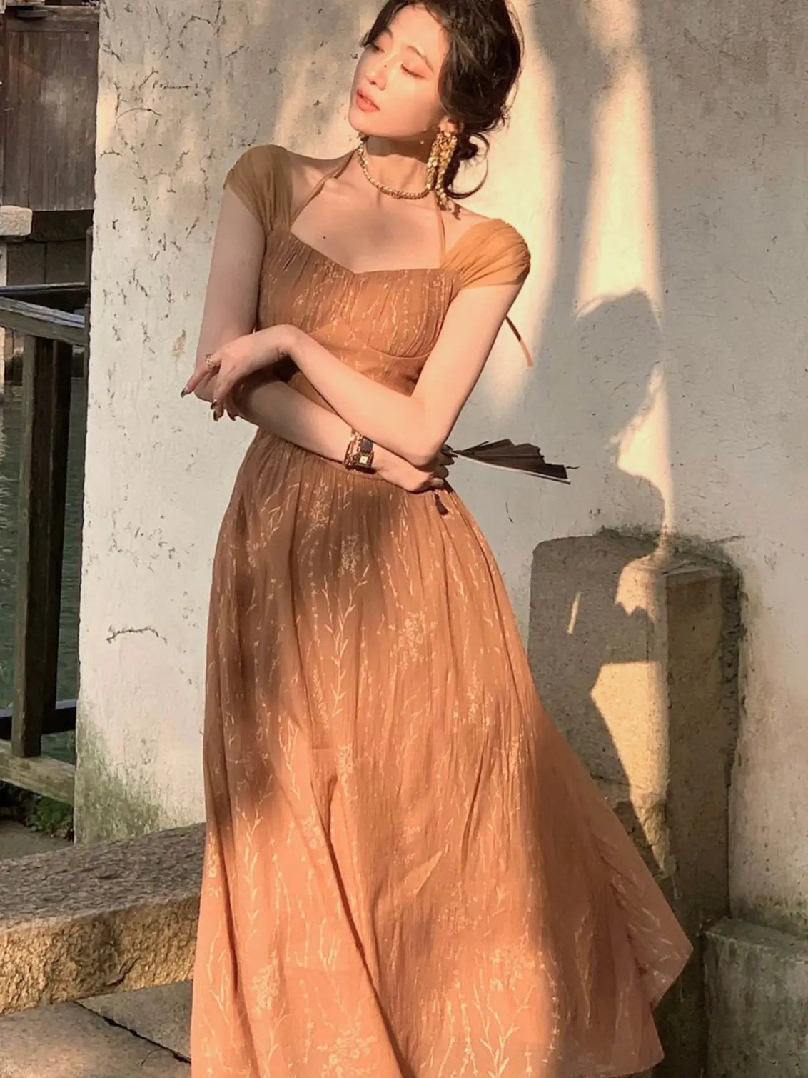 Vintage Midi Dress For Women Summer New Elegant Prom Evening Party Vestidos Fashion Female Clothing Office Ladies Dresses
