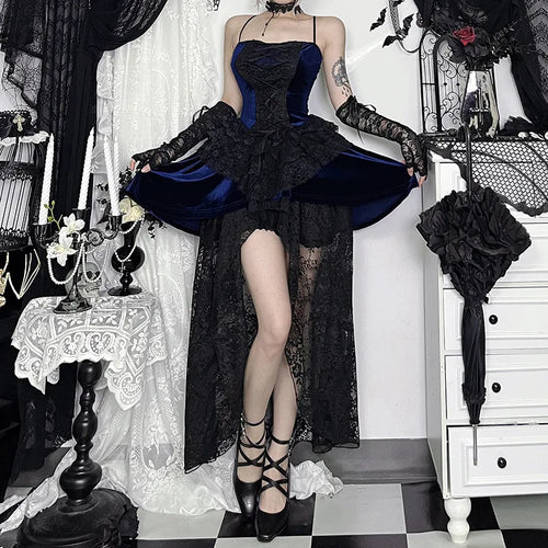Lace Patchwork Slip Midi Dress