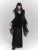 Gothic Black Midi Dresses Women V-neck Irregular Flrae Sleeve Y2k Vintage Lace Bandage Dark Style Harajuku Fashion Clothing New