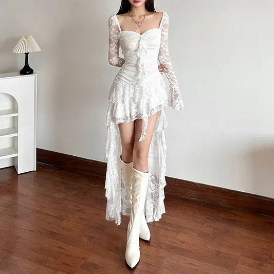 Square Neck Flare Sleeve Midi Dress