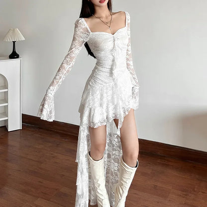 Square Neck Flare Sleeve Midi Dress