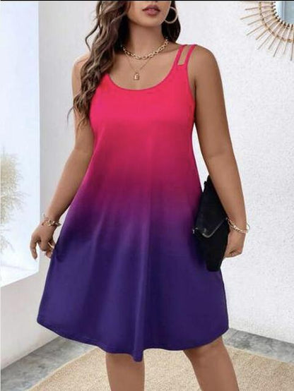 2025 Summer New Gradient Print Midi Dresses Women Fashion Casual Beach Vacation Loose Camisole Dress Female Streetwear Vestidos