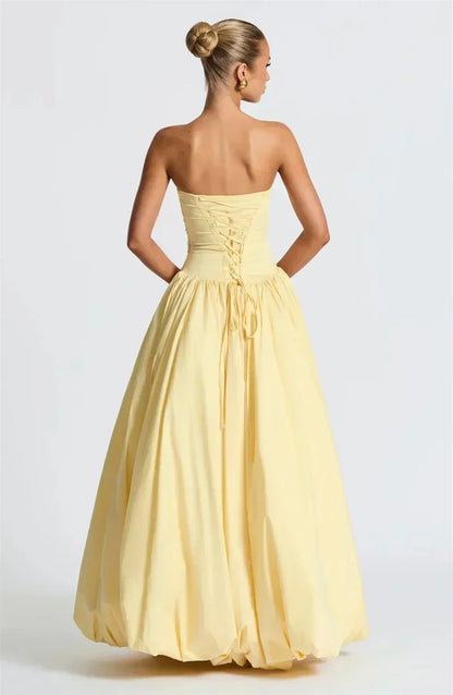 Strapless High Split Lace-Up Back Maxi Dress