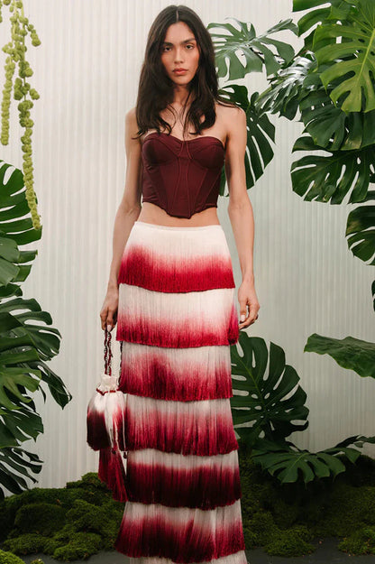 Elegant Fringed Waist Elastic Casual Maxi Dress