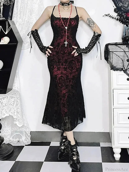 Antique Cross Design Spaghetti Midi Dress