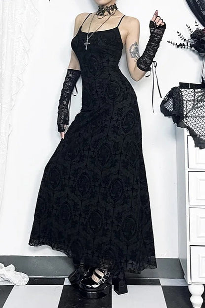 Dark Style Halter Bag Hip Maxi Dress