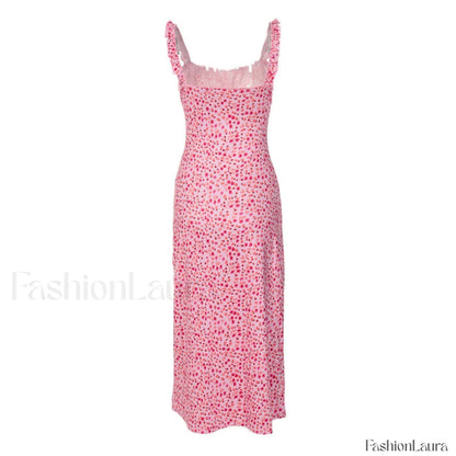 Bohemian Flower Print Ruched Detail Sleeveless Midi Sundress - Red
