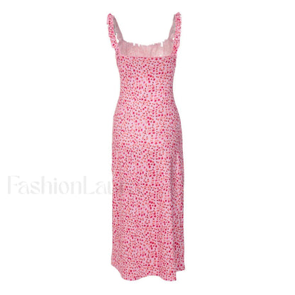 Bohemian Flower Print Ruched Detail Sleeveless Midi Sundress - Red