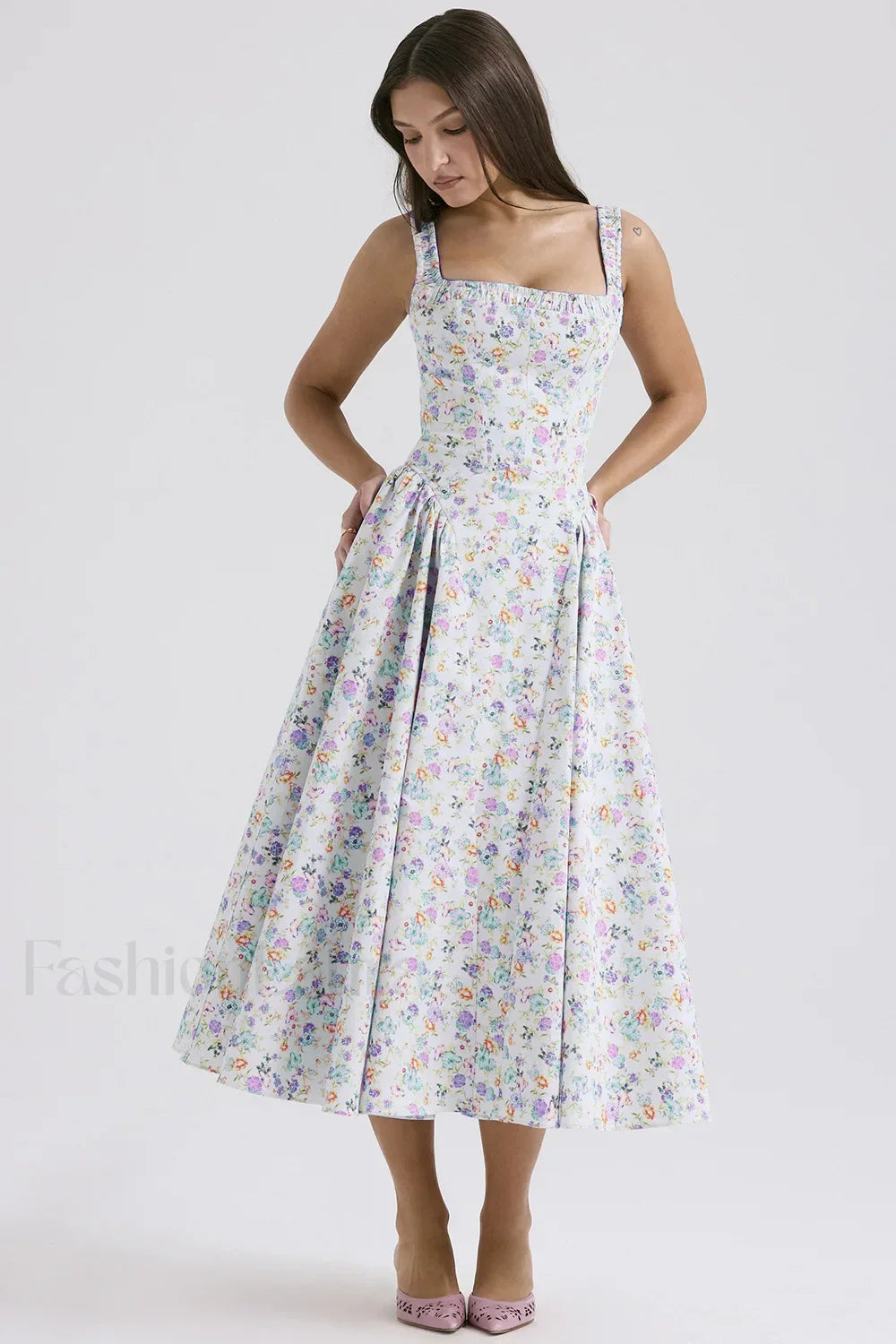 Bohemian Fragmented Flower Midi Dress