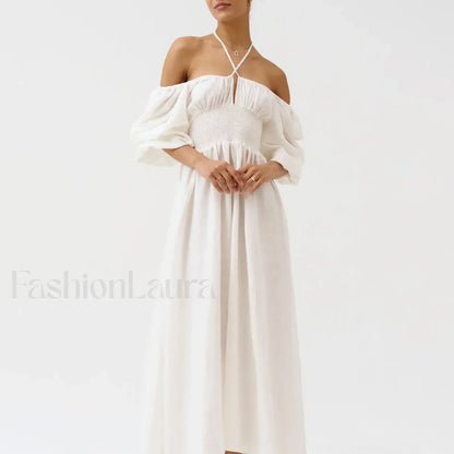 Bow-Front Smocked Midi Dress