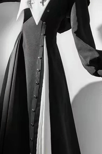 Dark Lolita Halloween Cosplay Draped Long Sleeve Maxi Dress