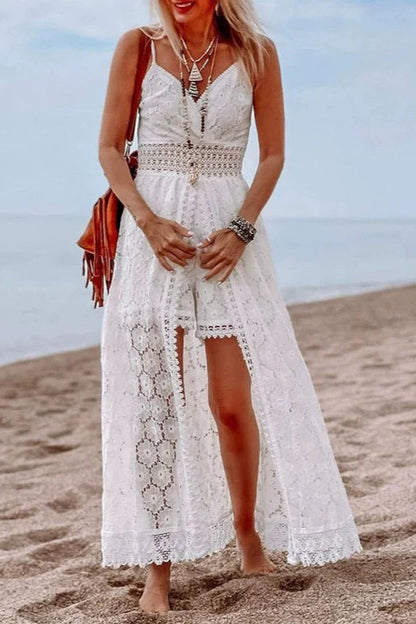 Hollow Out Spaghetti Strap Casual Maxi Dress