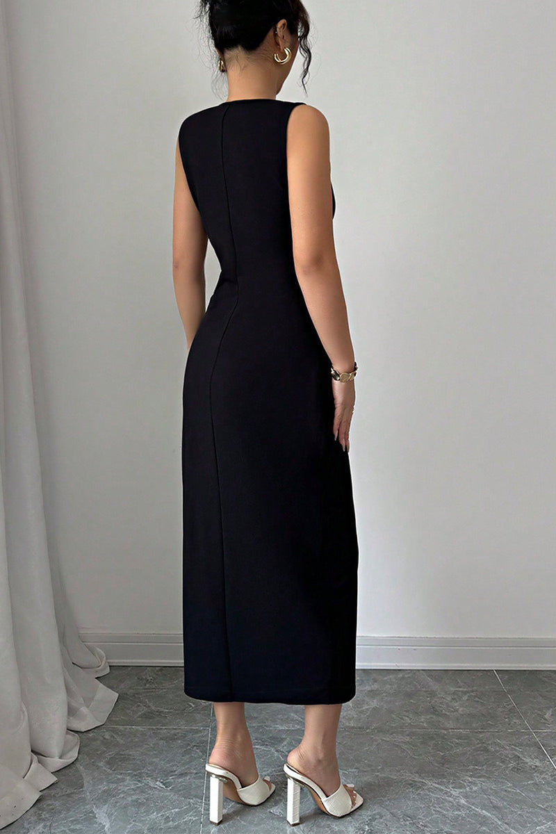 Bow Tie Slit Hem Bodycon Midi Dress