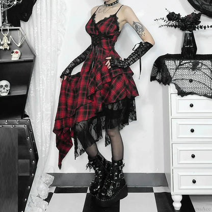 Checkered Suspenders Rebel Rock Midi Dress
