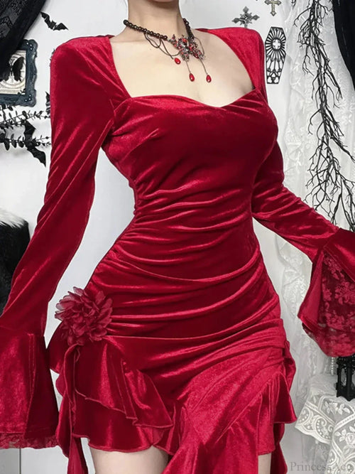 Velvet Lace Patchwork Midi Dress