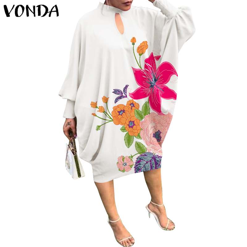 Women Casual Elegant Vintage Long Sleeve Floral Printed Midi Dress