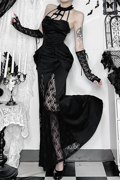 Lace Cross Mermaid Maxi Dress