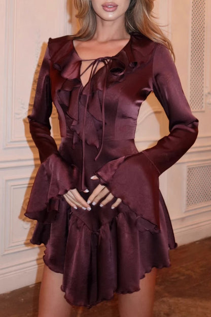 V-Neck Ruffled Tie Midi Dress