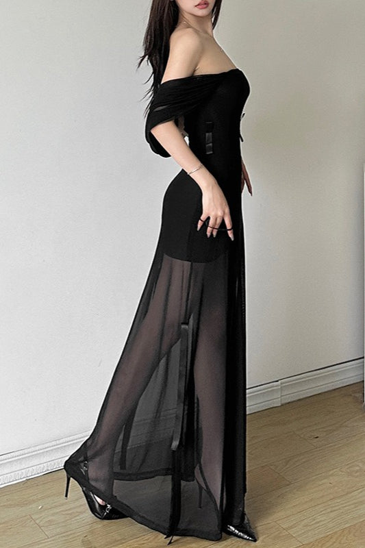 Gothic Hooded Tube Fitted Solid Maxi Dress