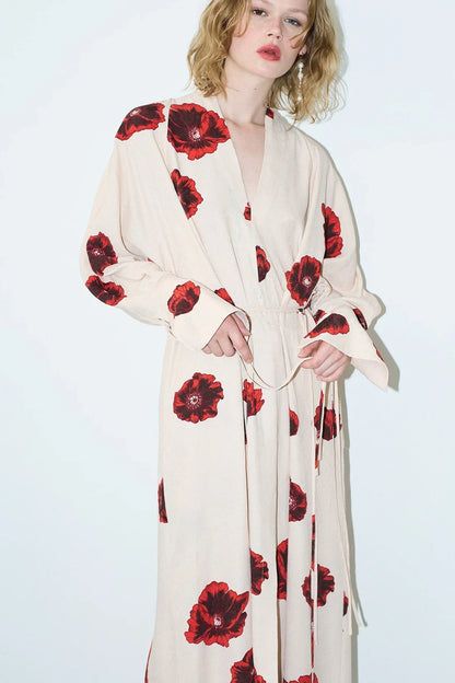 Sahara Print Kimono Dress - Coquelicot