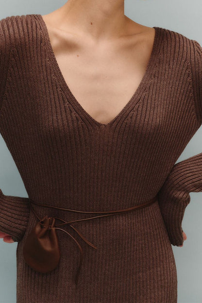 Knit Bodycon V Neck Maxi Dress