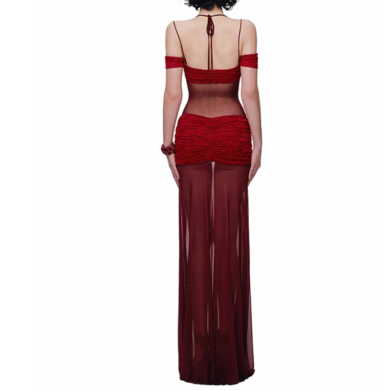 Ruched square neck slit halter cami maxi dress  | Festival Outfits Women