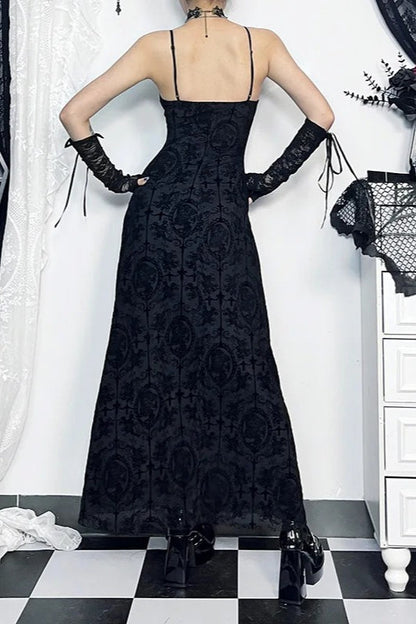Dark Wind Cross Suspender Slim Fit Hip Maxi Dress