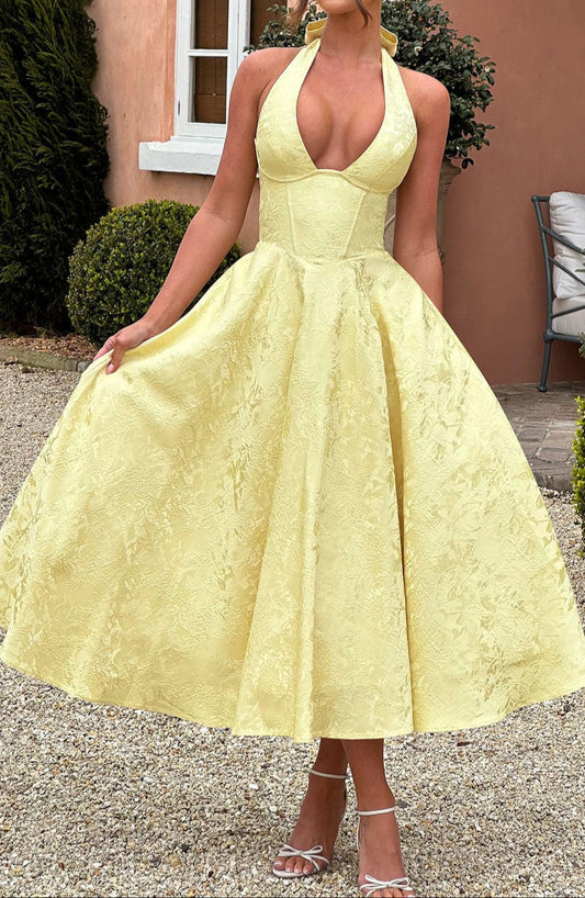 Triana Midi Dress - Lemon