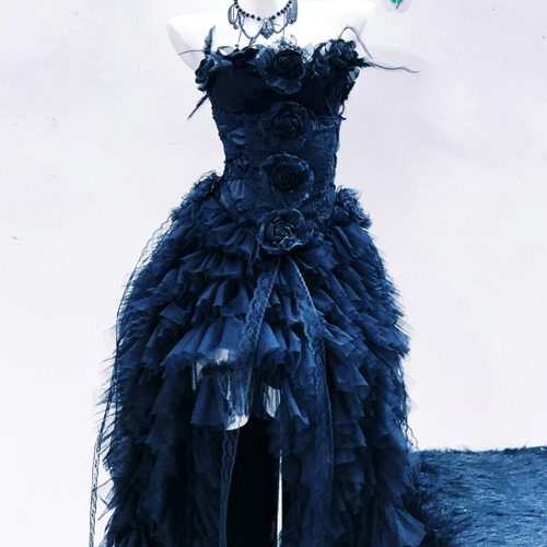 Flower applique ruffle feather tube maxi dress  | Festival Outfits Women