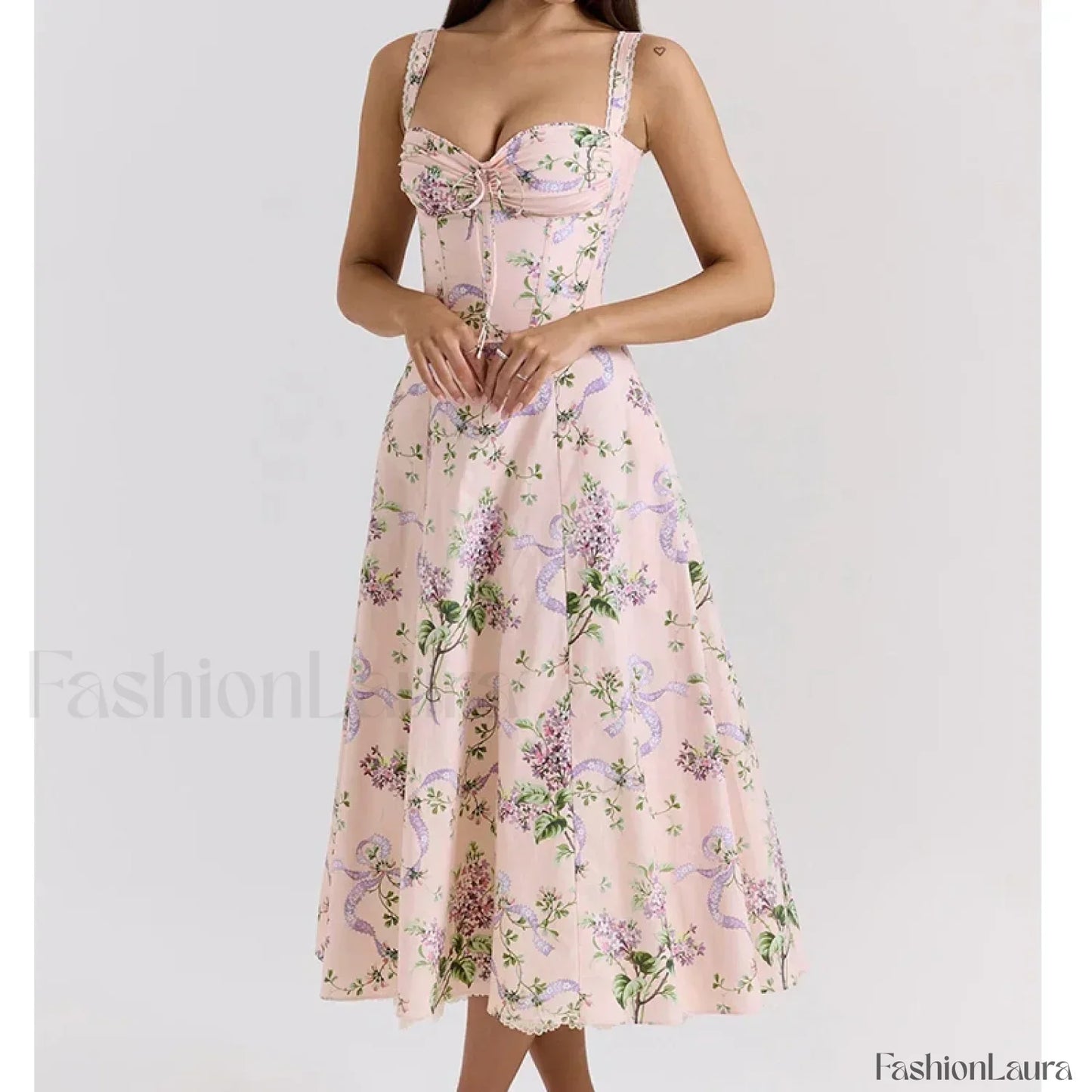 Fishbone Waist Cotton Midi Dress