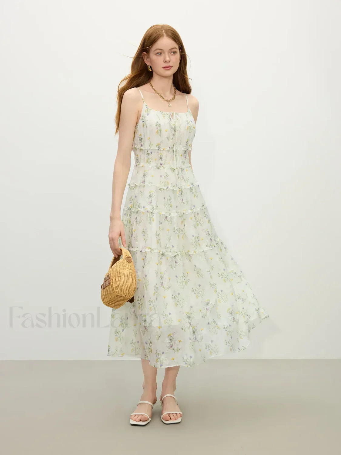 Floral Strappy X-Line Midi Dress