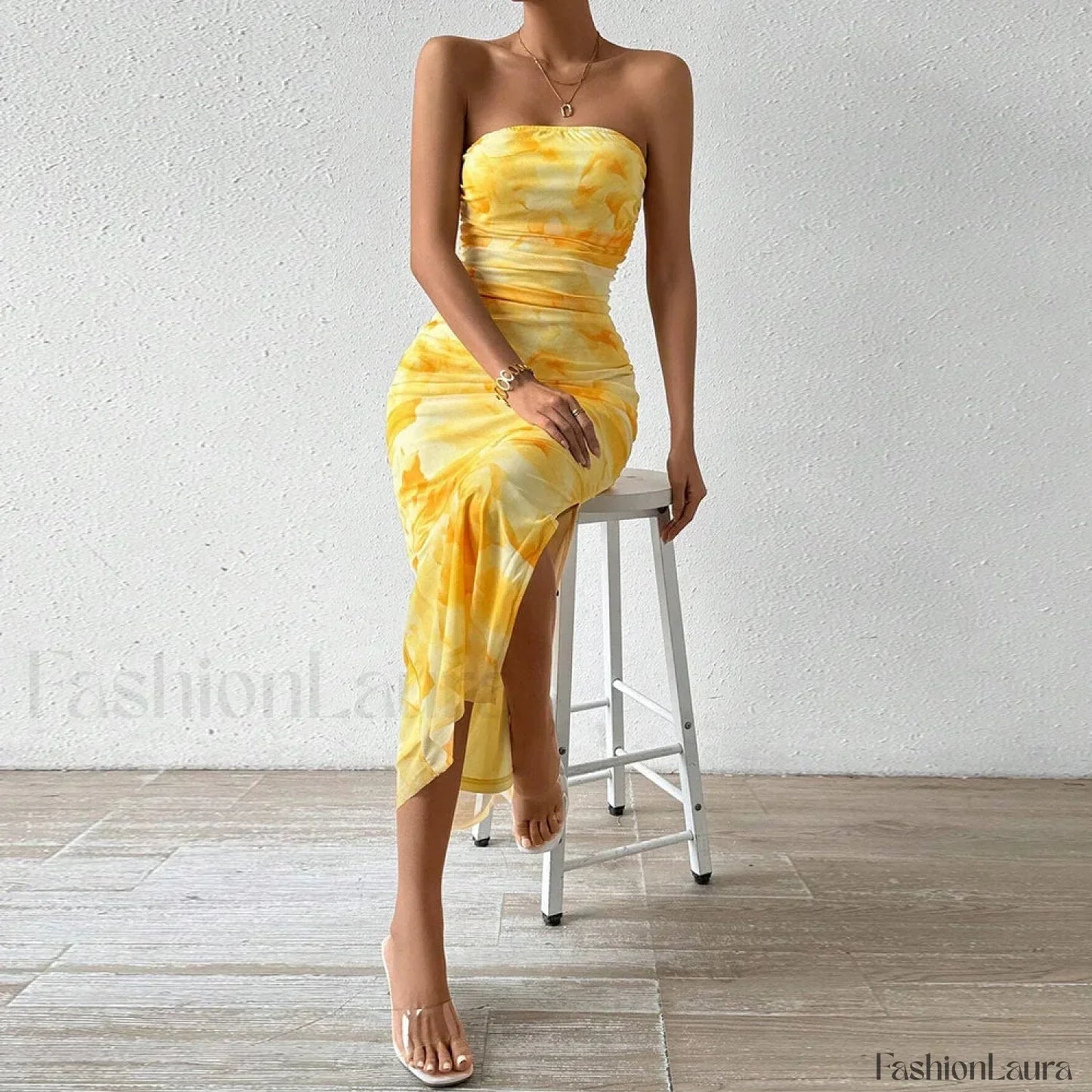 Graphic Off-Shoulder Midi Dress
