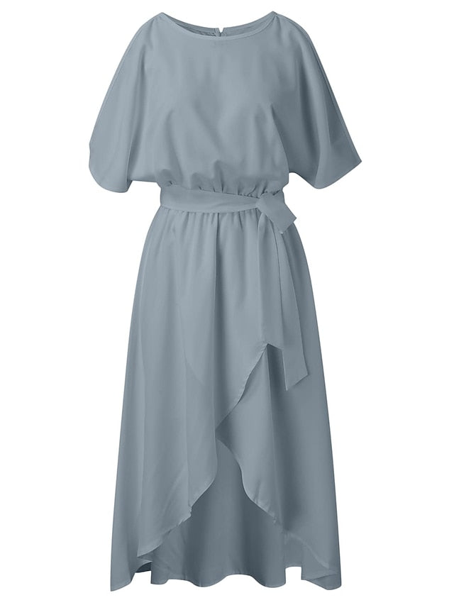 A Line Dress Midi Dress White Black Gray Sleeveless Pure Color Split Spring Summer cold shoulder Personalized Stylish Elegant Loose  S M L XL XXL for Women