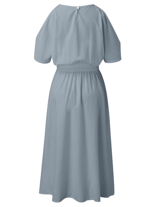 A Line Dress Midi Dress White Black Gray Sleeveless Pure Color Split Spring Summer cold shoulder Personalized Stylish Elegant Loose  S M L XL XXL for Women