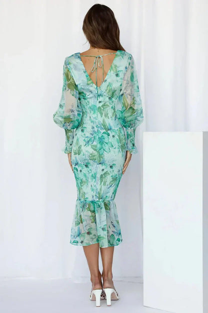 Nevara | Midi Dress With Flower Print