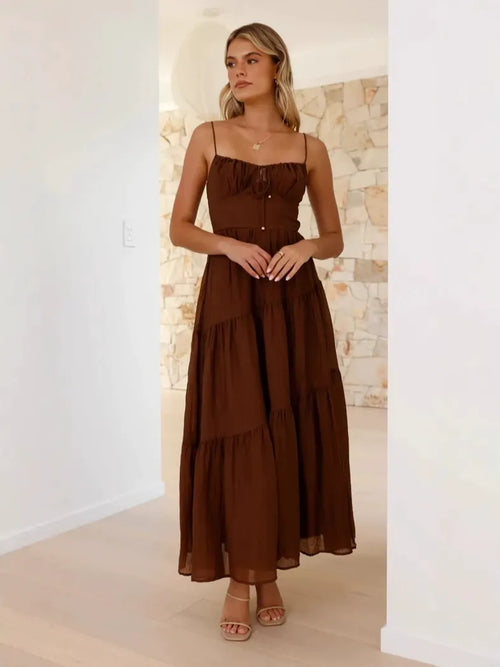 Solid Ruffle Hem Midi Dress