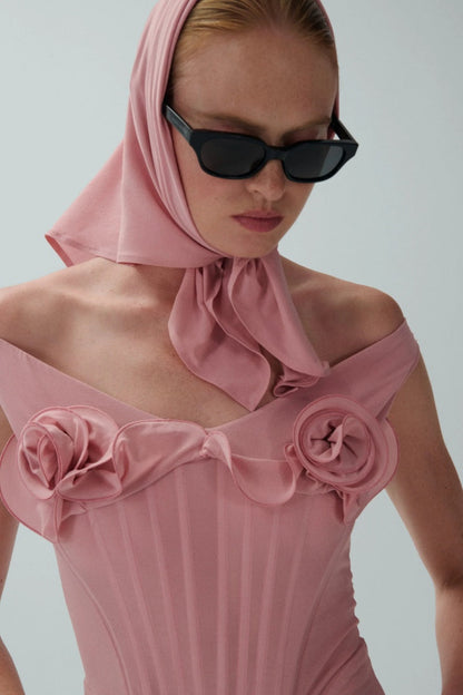 Pink Flower Bustier Midi Dress