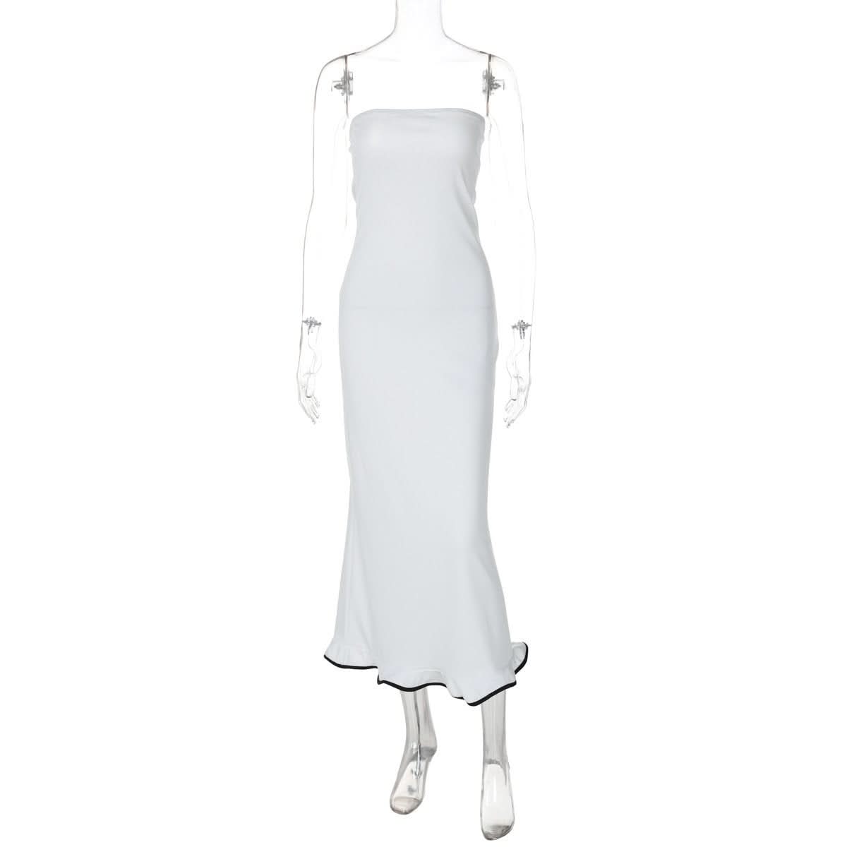 Backless solid ruffle tube maxi dress  | Festival Outfits Women
