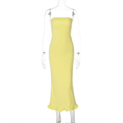 Backless solid ruffle tube maxi dress  | Festival Outfits Women
