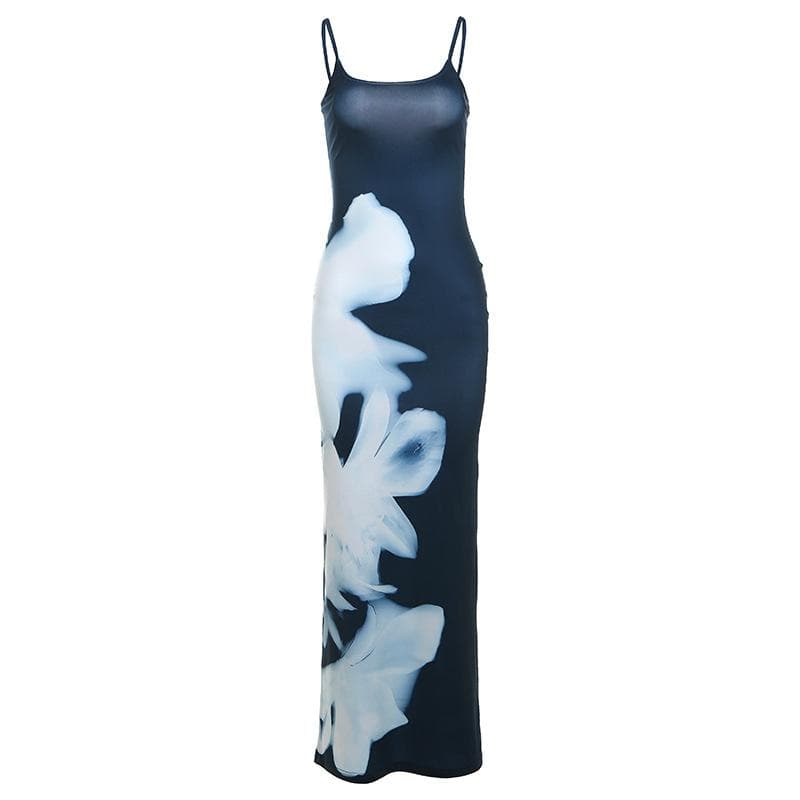 U neck print backless contrast cami maxi dress  | Festival Outfits Women