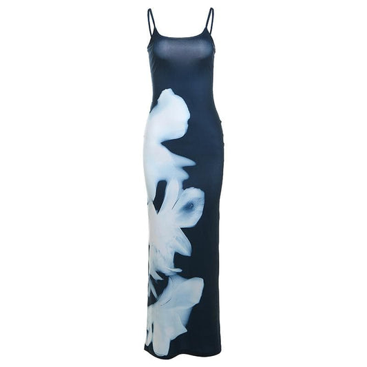 U neck print backless contrast cami maxi dress  | Festival Outfits Women