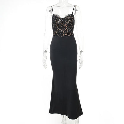 Lace patchwork v neck backless cami maxi dress  | Festival Outfits Women