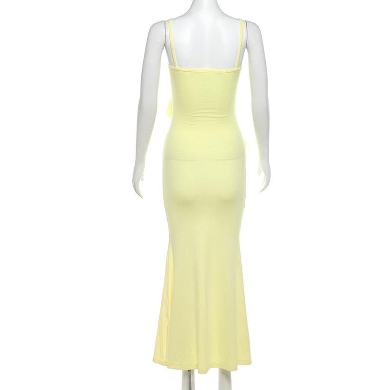 Hollow out rose applique solid cami cut out maxi dress  | Festival Outfits Women