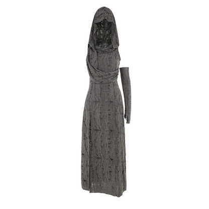Hoodie ruched ruffle slit maxi dress  | Festival Outfits Women