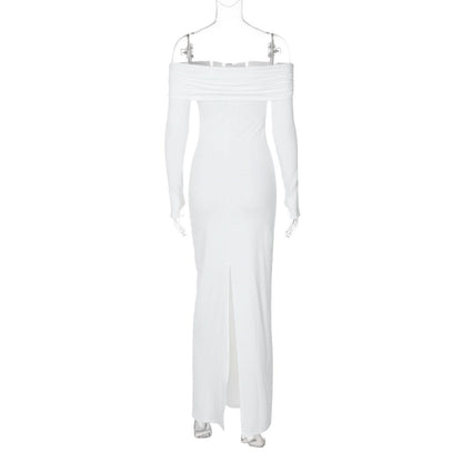 Off shoulder long sleeve slit o ring maxi dress  | Festival Outfits Women