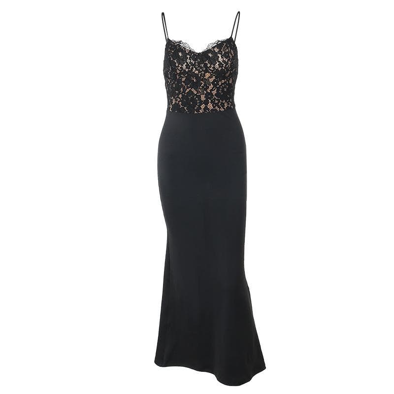 Lace patchwork v neck backless cami maxi dress  | Festival Outfits Women