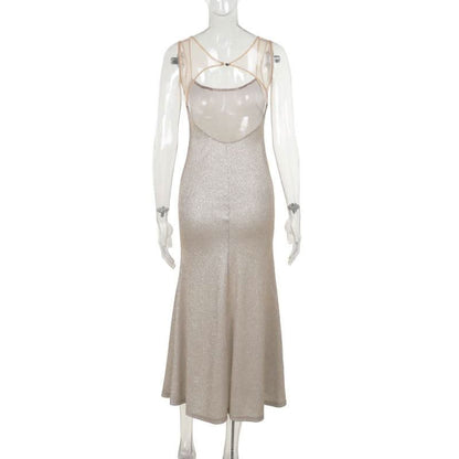 Glitter u neck backless cami maxi dress  | Festival Outfits Women